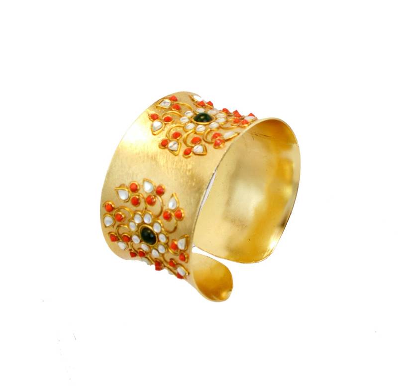 Gold-Manschettenarmband, Korallen-Armreif - Antiker Kundan-Schmuck, Fusion-Manschette, Statement-Schmuck, Barockes Hochzeitsarmband Von Taneesi von taneesijewelry