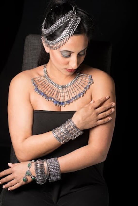 Große Silber Fransen Halskette, Lapis Lazuli Unikat Schmuck Von Taneesi von taneesijewelry