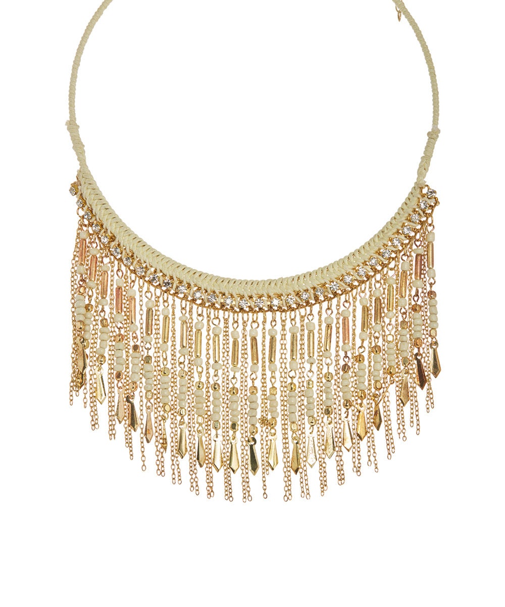 Kleopatra-Halskette, Quasten-Halskette, Halskette Aus Weißgold, Fransen-Halsband, Boho-Schmuck, Moderner Boho-stil Von Taneesi von taneesijewelry