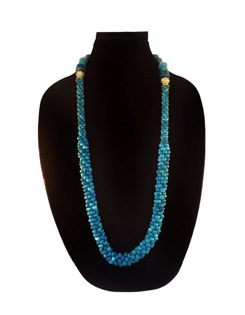 Lange Türkis Holz Perlen Halskette Türkis-Blau Und Gold Perlen Layered Clustered Holzperlen von taneesijewelry