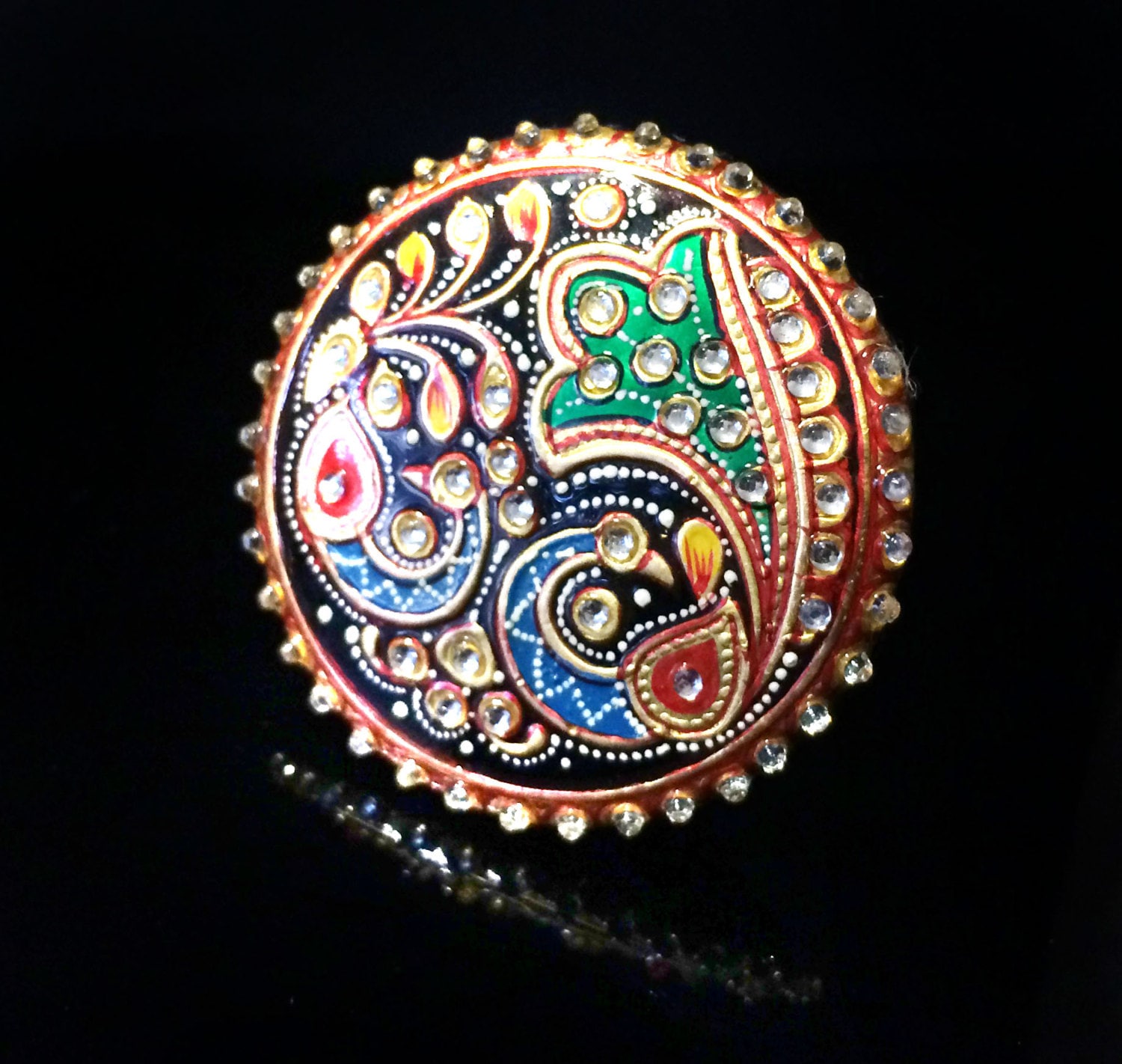 Pfauenring, Statement-Ring, Gemälde Auf Einem Ring, Verstellbar, Schwarzer Schmuck, Harmonie-Ring, Cocktail-Ring Von Taneesi Jewelry von taneesijewelry