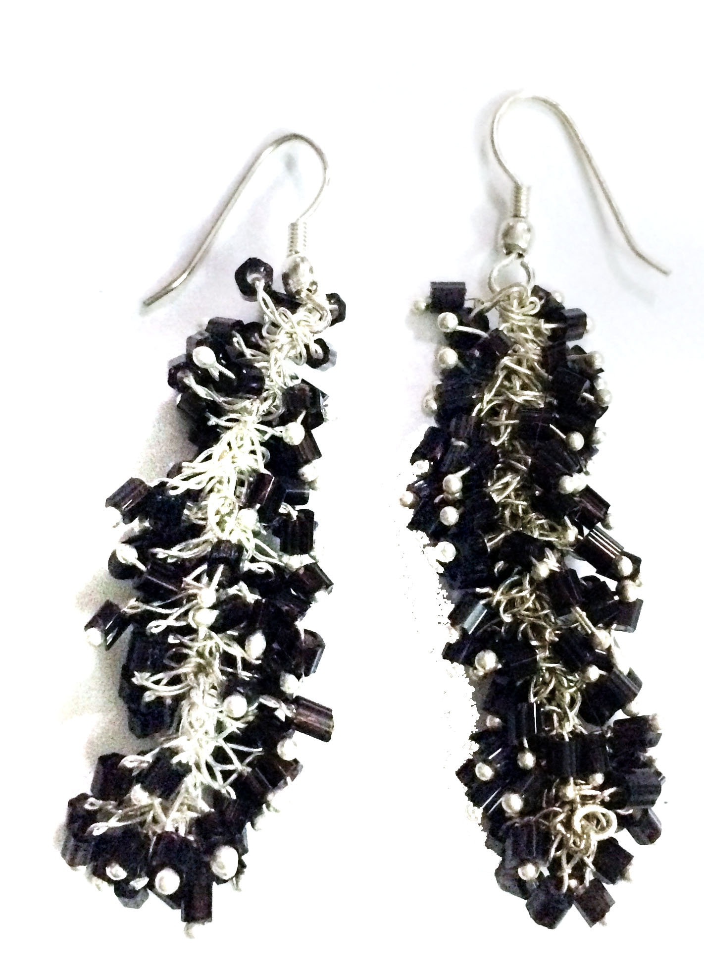 Schwarz Cluster Ohrringe-Schwarz & Silber Boho Ohrringe-Baumeln Ohrringe-Perlen Schmuck Tragen, Um Ohrringe-Leichten Handgemachten Zu Arbeiten von taneesijewelry