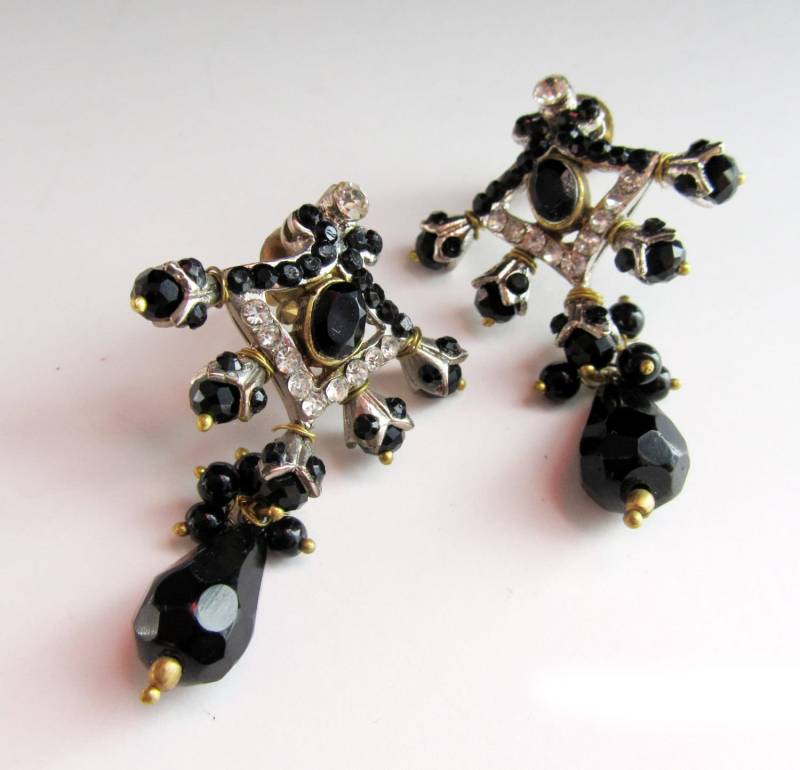 Schwarz Gold Ohrringe, Kristall & Hochzeitsschmuck, Brautjungfern Geschenke, By Taneesi Xe230B von taneesijewelry