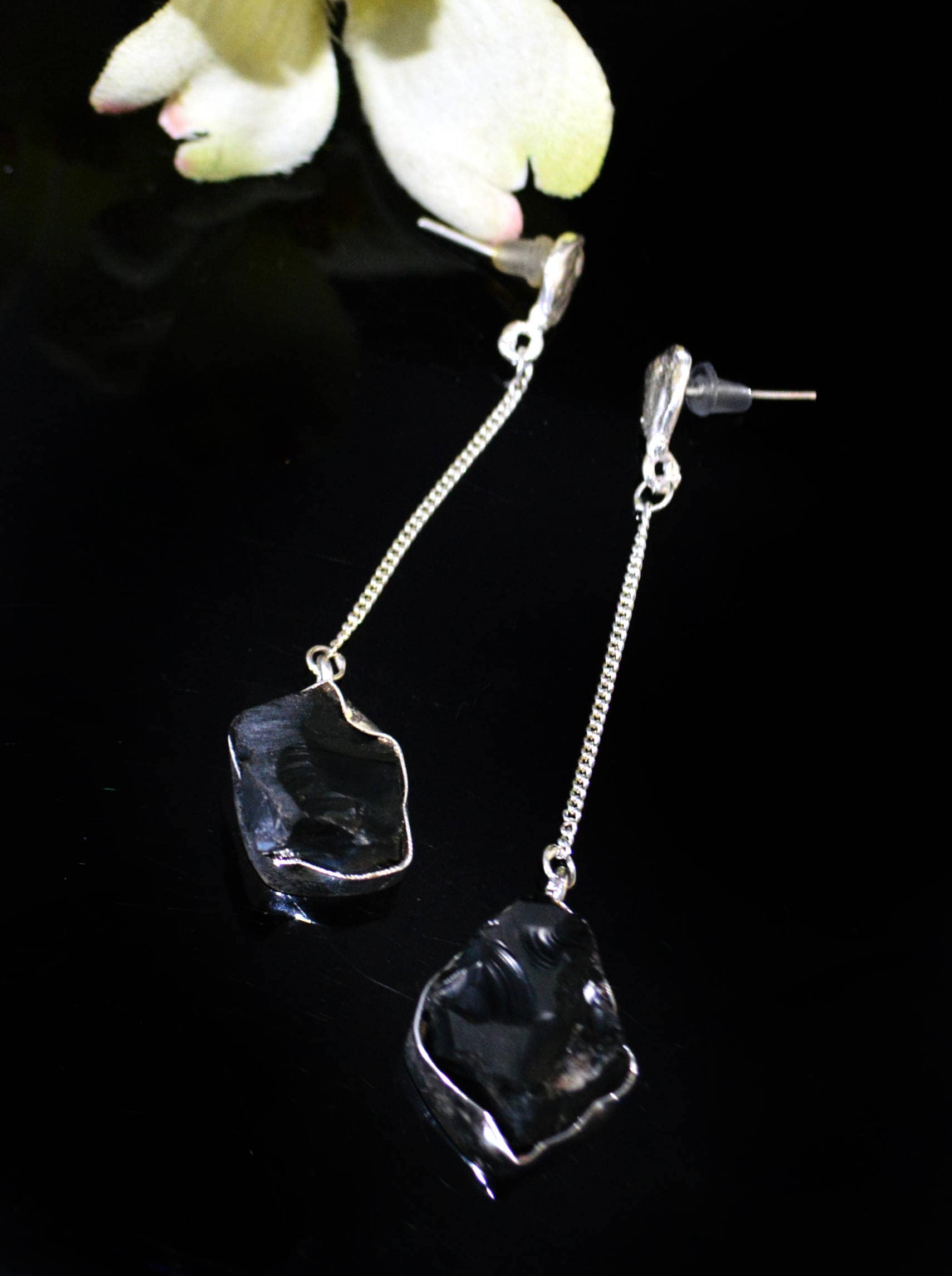 Schwarzer Onyx Silber Ohrringe-Dangle Ohrringe-Lünette Set-Minimalist Moderne Ohrringe-Drusy Ohrring Post-Druzy Schmuck Taneesi von taneesijewelry