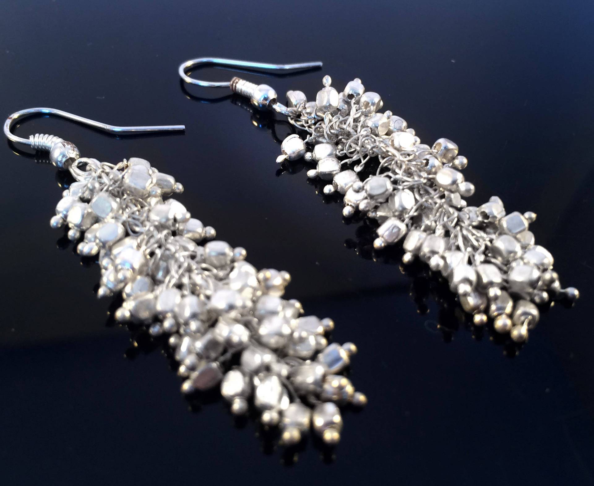 Silber Cluster Ohrringe-Silber Boho Ohrringe-Ohrringe-Perlen Schmuck Tragen, Um Ohrringe-Leichten Handgemachten Zu Arbeiten von taneesijewelry