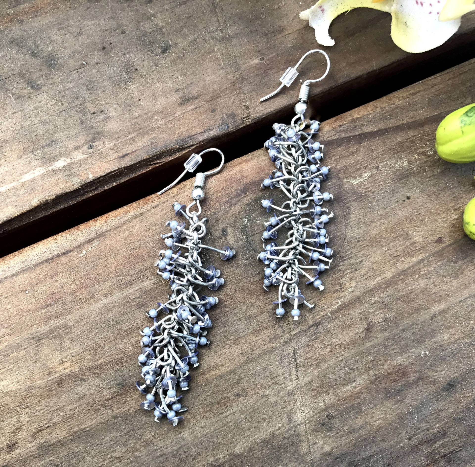 Silber Ohrringe Urlaub Boho Cluster Pailletten Perlen Geschenk Für Sie Von Taneesi von taneesijewelry