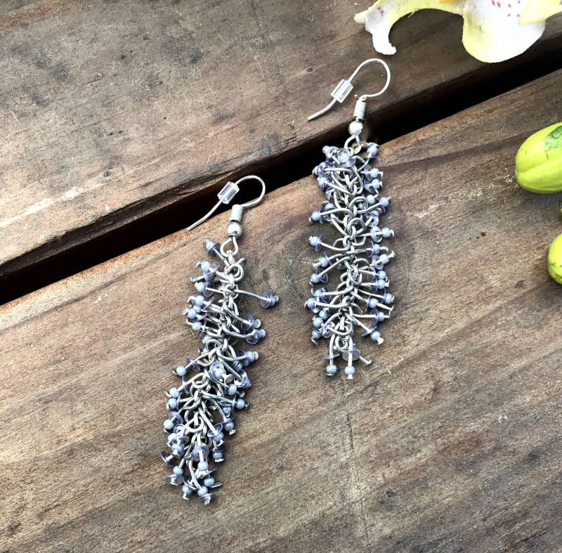 Silber Ohrringe Urlaub Boho Cluster Pailletten Perlen Geschenk Für Sie Von Taneesi von taneesijewelry