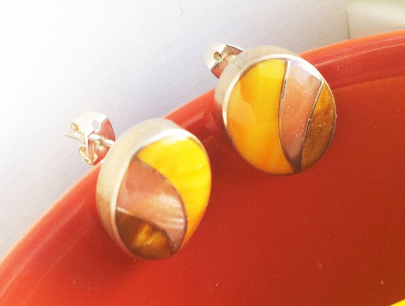 Silberohrringe, Ohrstecker, Gelbe Emaille-Ohrringe, Rosa-Braune Emaille, Ohrringe Aus Sterlingsilber 925, Handgefertigt, Silberschmuck Von Taneesi von taneesijewelry