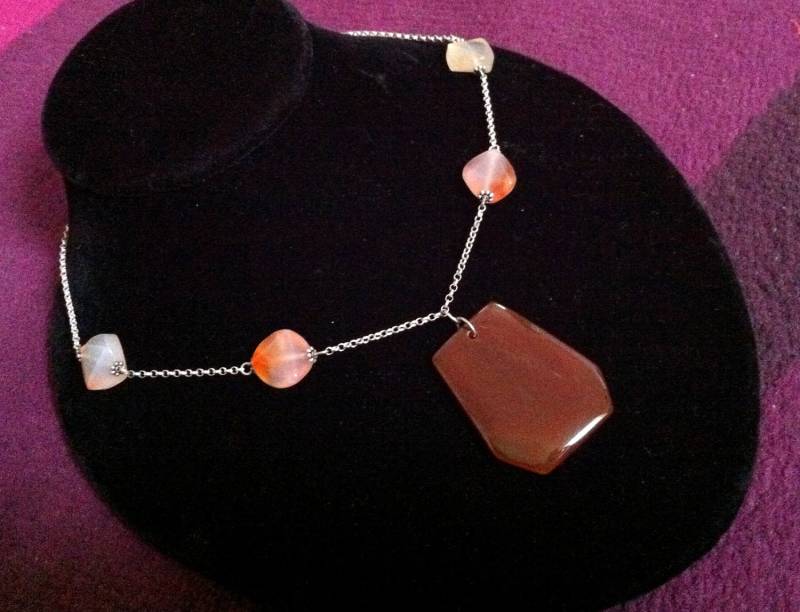 sterling Silber 925 Halskette Achate, Braun Orange Natürliche Achate 925, Silberkette von taneesijewelry