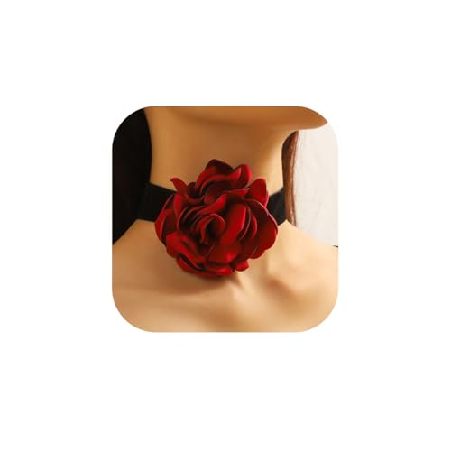tanguan Blumen-Choker-Halskette für Damen, Vintage-Rosen-Blumen-Halskette, Samtband, Kamelie, Blumenmuster, Choker-Halsketten, elegante Sommer-Halskette, Schmuck für Retro-Hochzeiten von tanguan