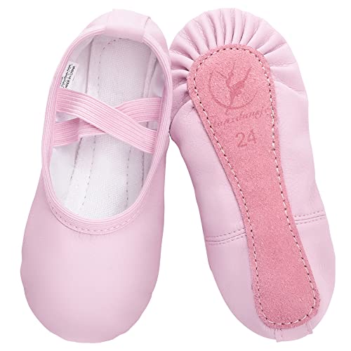 Ballettschuhe aus Leder mädchen Ballettschläppchen Tanzschuhe mit Ganze Ledersohle für Kinder Damen rosa 22 von tanzdunsje