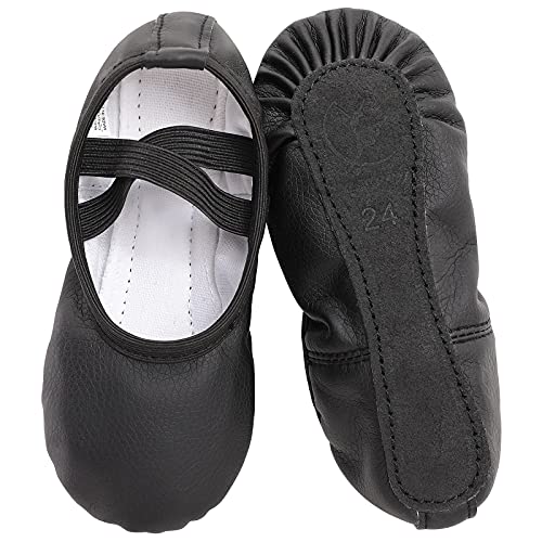 Ballettschuhe aus Leder mädchen Ballettschläppchen Tanzschuhe mit Ganze Ledersohle für Kinder Damen schwarz 31 von tanzdunsje