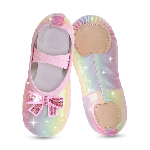 Ballettschuhe für Mädchen, Kleinkind Kinder Ballettschläppchen Glitter Design mit einem niedlichen Bogen geteilt Ballett Tanzschuhe von tanzdunsje