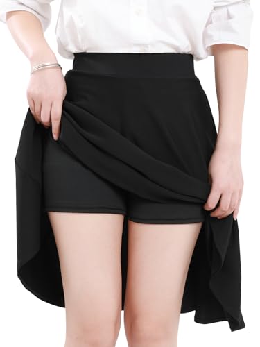 Damen Rock Basic Röcke für Damen mit Hose drunter Knielange Skirt Röcke Solide- Elastischer Bund mit 2 Seitentaschen (DE/NL/SE/PL, Alphanumerisch, S, Regular, Regular, Schwarz) von tanzdunsje