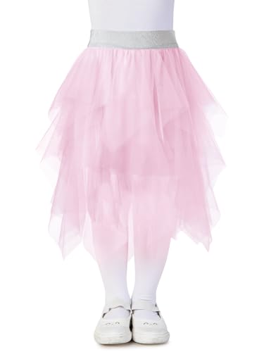 Tüllrock für Mädchen Elastischer Bund, Unregelmäßiges Tutu Tütü Rock mit Unterrock,Tüllrock für Kinder Teenager Erwachsene für Tanz Party Kostüm Prinzessin(Rosa L) von tanzdunsje