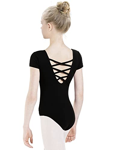 tanzdunsje Ballettanzug Mädchen Ballett Trikot Kinder, Ballett Body TanzBody Turnanzug Gymnastikanzug Trikot für Kinder Damen, 130 Schwarz von tanzdunsje