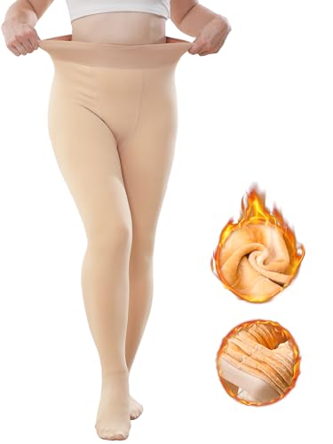 tanzdunsje Damen Strumpfhosen Winter Thermo strumpfhos Damen Gefütterte strumpfhos Hohe Taille Strumpfhosen Warm Fleece Pantyhose 300G Beige von tanzdunsje