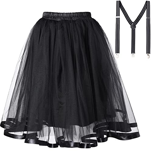 tanzdunsje Tüllrock Damen mit Riemen, Elastischer Bund Tüllrock schwarzer Regenbogen Tüllrock Petticoat 50er-Tutu Unterrock Tütü Ballet Tanzkleid für Damen Teenager Party Halloween-Kostüme von tanzdunsje