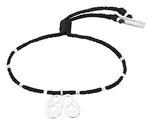 tanzmuster ® Armband Mädchen Ballett (8 bis 21 cm) in schwarz mit Ballettschuhe Anhänger aus Sterling Silber und Textilarmband Geschenk für Ballerinas - Kinder und Damen Schmuck von tanzmuster