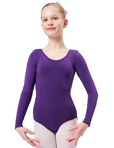 tanzmuster ® Ballettanzug Mädchen Langarm - Lilly - aus Baumwolle, Ballettbody Kinder Ballett Trikot in lila, Größe 116/122 von tanzmuster