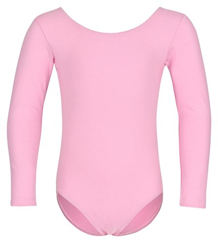 tanzmuster ® Ballettanzug Mädchen Langarm - Lilly - aus Baumwolle, Ballettbody Kinder Ballett Trikot in rosa, Größe 104/110 von tanzmuster