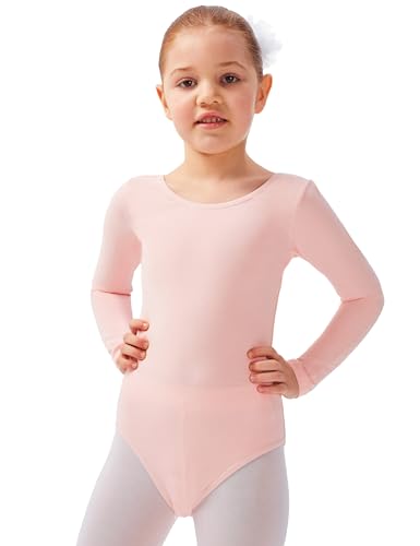 tanzmuster ® Ballettanzug Mädchen Langarm - Lilly - aus Baumwolle, Ballettbody Kinder Ballett Trikot in ballett-rosa, Größe 104/110 von tanzmuster