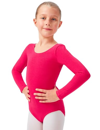 tanzmuster ® Ballettanzug Mädchen Langarm - Lilly - aus Baumwolle, Ballettbody Kinder Ballett Trikot in pink, Größe 104/110 von tanzmuster