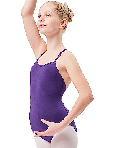 tanzmuster ® Ballettanzug Mädchen Träger - Leonie - aus Baumwolle, Ballettbody Ballett Trikot in lila, Größe 128/134 von tanzmuster