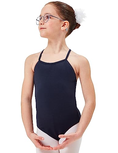 tanzmuster ® Ballettanzug Mädchen Träger - Leonie - aus Baumwolle, Ballettbody Ballett Trikot in Marineblau, Größe 116/122 von tanzmuster