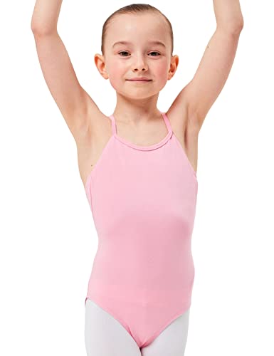 tanzmuster ® Ballettanzug Mädchen Träger - Leonie - aus Baumwolle, Ballettbody Ballett Trikot in rosa, Größe 104/110 von tanzmuster