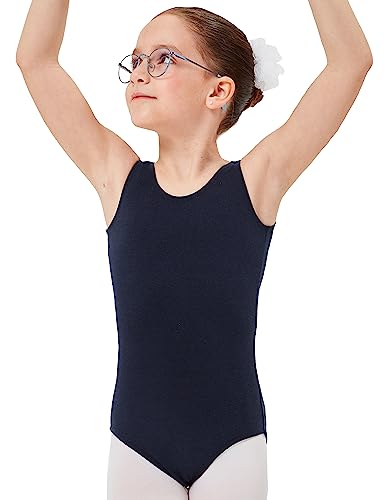 tanzmuster ® Ballettanzug Mädchen ärmellos - Lissy - aus Baumwolle, Ballettbody Kinder Ballett Trikot in marineblau, Größe 128/134 von tanzmuster