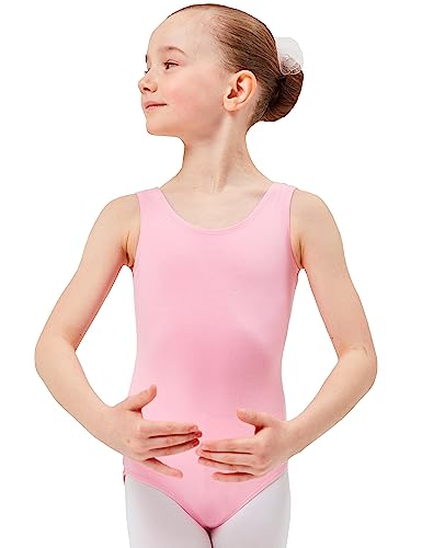 tanzmuster Ballettanzug Mädchen ärmellos - Lissy - weiche Baumwolle - Ballettbody Kinder Ballett Trikot - rosa, 116/122 von tanzmuster