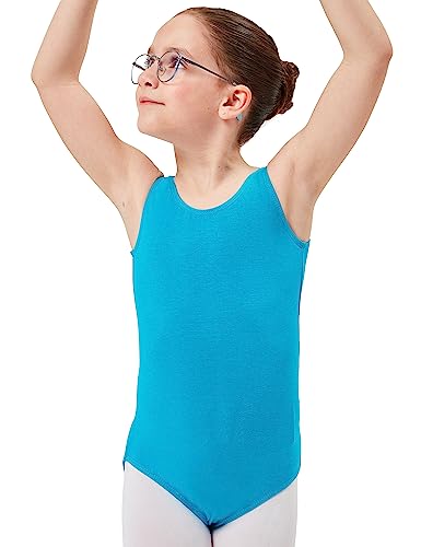 tanzmuster ® Ballettanzug Mädchen ärmellos - Lissy - aus Baumwolle, Ballettbody Kinder Ballett Trikot in petrol, Größe 116/122 von tanzmuster