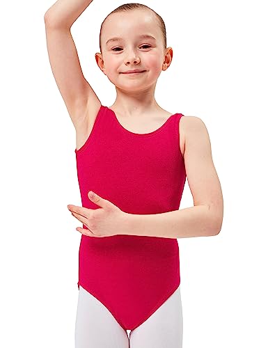 tanzmuster Ballettanzug Mädchen ärmellos - Lissy - weiche Baumwolle - Ballettbody Kinder Ballett Trikot in pink, 140/146 von tanzmuster
