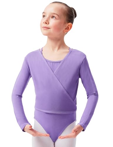 tanzmuster Ballett Wickeljacke Mädchen - Mandy - extra weicher Baumwollstoff - Ballettjacke zum Binden für Kinder - Lavendel 104/110 von tanzmuster