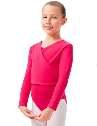 tanzmuster Ballett Wickeljacke Mädchen - Mandy - aus extra weichem Baumwollstoff - Ballettjacke zum Wickeln - pink, Größe:104/110 von tanzmuster