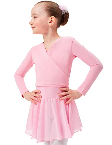 tanzmuster Ballett Wickeljacke Mädchen - Mandy - extra weicher Baumwollstoff - Ballettjacke zum Binden für Kinder - rosa 116/122 von tanzmuster