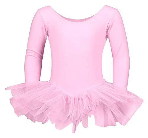 tanzmuster ® Ballettkleid Mädchen Langarm - Alea - (Größe 92-170) Tutu aus weicher Baumwolle Ballettbody Ballett Trikot in rosa, Größe 128/134 von tanzmuster