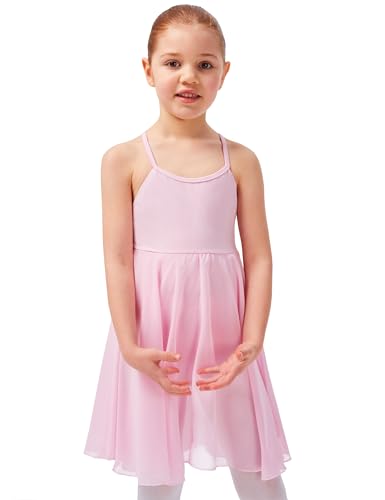 tanzmuster ® Ballettkleid Mädchen Träger - Alma - aus weicher Baumwolle mit langem Chiffon Röckchen Trikot Ballettanzug Ballettbody fürs Kinder Ballett in Hellrosa, Größe:104/110 von tanzmuster