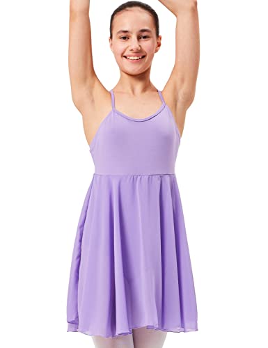 tanzmuster ® Ballettkleid Mädchen Träger - Alma - aus weicher Baumwolle mit langem Chiffon Röckchen Trikot Ballettanzug Ballettbody fürs Kinder Ballett in Lavendel, Größe:116/122 von tanzmuster