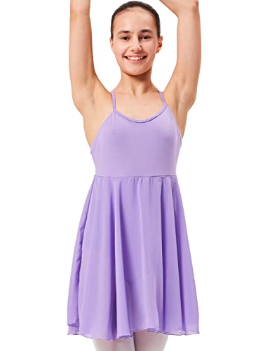 tanzmuster ® Ballettkleid Mädchen Träger - Alma - aus weicher Baumwolle mit langem Chiffon Röckchen Trikot Ballettanzug Ballettbody fürs Kinder Ballett in Lavendel, Größe:152/158 von tanzmuster