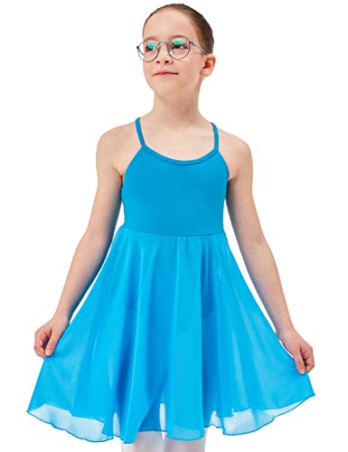 tanzmuster ® Ballettkleid Mädchen Träger - Alma - aus weicher Baumwolle mit langem Chiffon Röckchen Trikot Ballettanzug Ballettbody fürs Kinder Ballett in Petrol, Größe:152/158 von tanzmuster