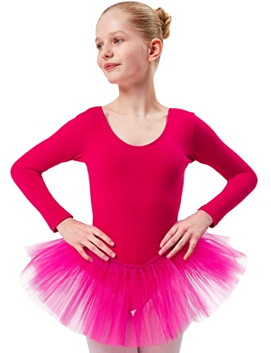 tanzmuster ® Ballettkleid Mädchen Tutu - Alea - Baumwolle - Ballettbody mit Tüllrock Kinder Ballett Trikot in pink, Größe 104/110 von tanzmuster