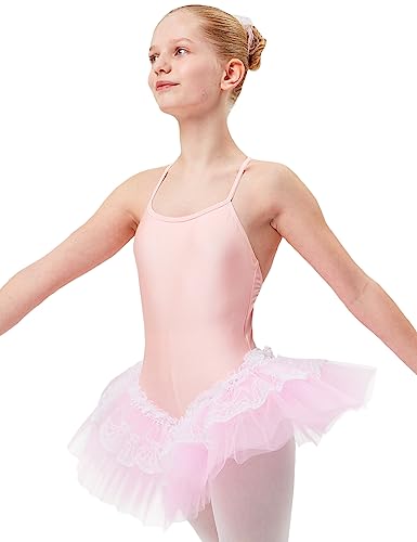 tanzmuster Kinder Ballett Trikot mit Tutu Antonia mit 3-lagigem Tüll und Einer Lage Spitze. EIN Zauberhaftes Ballettkleid für Mädchen in rosa, Größe:128/134 von tanzmuster