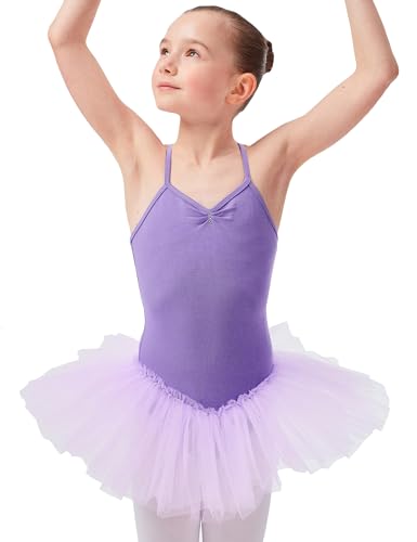 tanzmuster Ballettkleid Mädchen Tutu - Kim - weicher Baumwollstoff - Glitzersteine - Ballett Trikot mit Tüllrock für Kinder - lavendel, 116/122 von tanzmuster