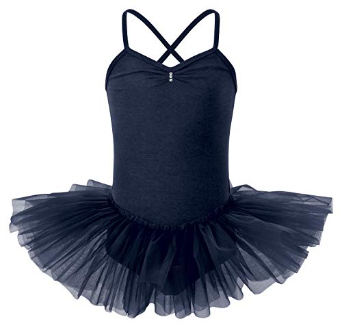 tanzmuster Ballettkleid Mädchen Tutu - Kim - weicher Baumwollstoff - Glitzersteine - Ballett Trikot mit Tüllrock für Kinder - marineblau, 116/122 von tanzmuster