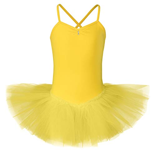 tanzmuster Ballettkleid Mädchen Tutu - Kim - weicher Baumwollstoff - Glitzersteine - Ballett Trikot mit Tüllrock für Kinder - gelb, 152/158 von tanzmuster