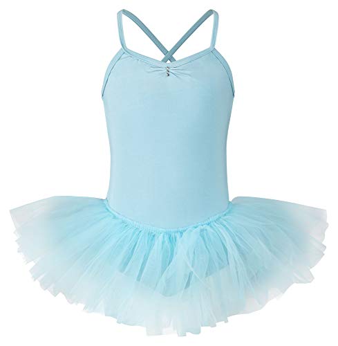 tanzmuster Ballettkleid Mädchen Tutu - Kim - weicher Baumwollstoff - Glitzersteine - Ballett Trikot mit Tüllrock für Kinder - hellblau, 116/122 von tanzmuster