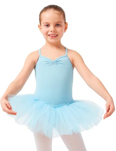 tanzmuster Ballettkleid Mädchen Tutu - Kim - weicher Baumwollstoff - Glitzersteine - Ballett Trikot mit Tüllrock für Kinder - hellblau, 128/134 von tanzmuster