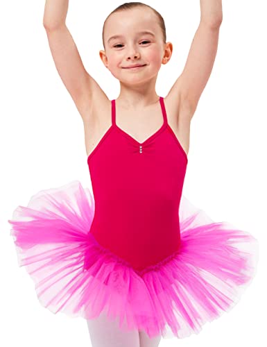 tanzmuster Ballettkleid Mädchen Tutu - Kim - weicher Baumwollstoff - Glitzersteine - Ballett Trikot mit Tüllrock für Kinder - pink, 116/122 von tanzmuster